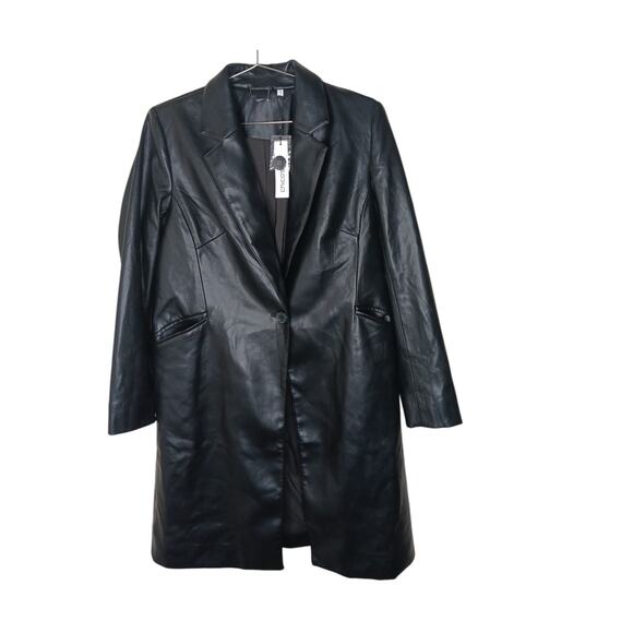 Chico’s Faux Leather Topper Coat Black Longline Blazer Jacket Size 0 (S) NWT - Picture 2 of 16